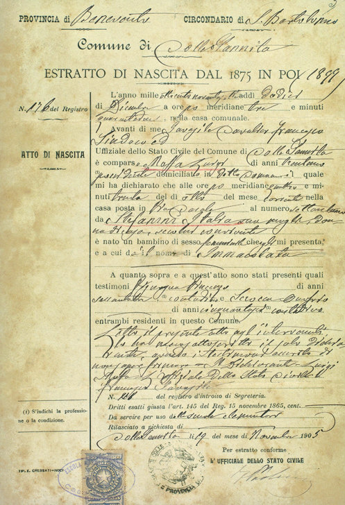 Immacolata Moffa - registro da certidão de nascimento