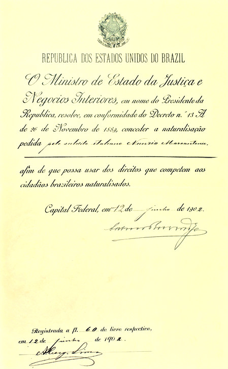 Nunzio Marcantonio - concessão de naturalização