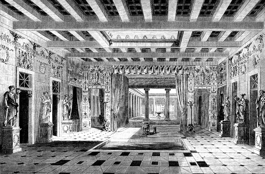 Vista interior da casa de Pansa restaurada, em Pompeia