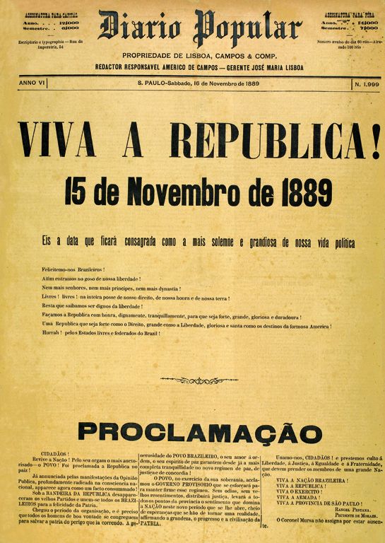 Notícia sobre a Proclamação da República no Brasil